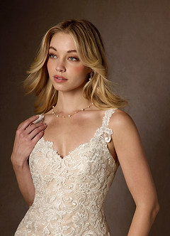 Azazie Poppy Wedding Dresses Diamond White Nude Mermaid Sequins Tulle Dress image5