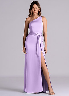 Azazie Philana Bridesmaid Dresses Lilac A-Line One Shoulder Stretch Satin Dress image2