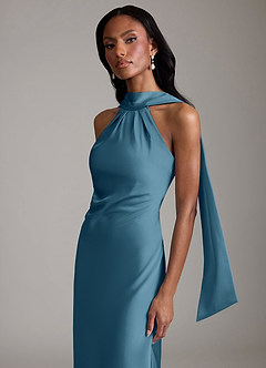 Azazie Cassiana Bridesmaid Dresses Bermuda Mermaid Pleated Stretch Satin Dress image3