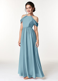 Azazie Seneca Junior A-Linie Schulterfrei Chiffon Kleid Stimmungsvolles Blau image5