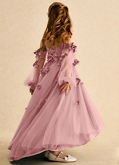 Azazie Karrie Flower Girl Dresses Dusty Rose A-Line with Sleeves Tulle Dress image6