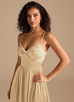 Azazie Zeya Robes de demoiselle d'honneur Robe Trapèze en Satiné métallisé Plissée Champagne image3