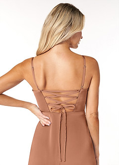 Azazie Marchella Brautjungfernkleider A-Linie Korsett Stretch-Satin Kleid Bronzer image3