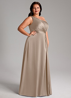 Azazie Brooke Bridesmaid Dresses Taupe A-Line One Shoulder Stretch Satin Dress image11