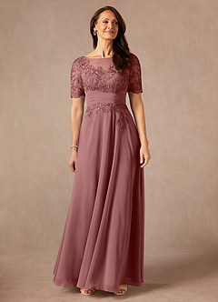 Azazie Raissa vestidos de madre de la novia Vestido de Rosa Del Desierto de Gasa de Corte En A con Encaje image5