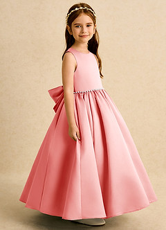Azazie Daisies vestidos de niña de las flores Vestido de Coral de Satin Mate de Princesa con Lazo image3