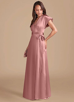 Azazie Nico Robes de demoiselle d'honneur Robe Trapèze en Satiné métallisé Plissée Rose Poussiéreuse image3