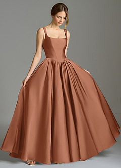 Azazie Verina Jurken voor bruidsmeisjes Jurk van Stretch Satijn met A-Lijn Geplooid Bronzeertint image5