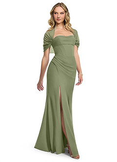 Azazie Zia Bridesmaid Dresses Pistachio Sheath Side Slit Chiffon Convertible Dress image3