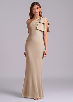 Azazie Yuanna Bridesmaid Dresses Taupe Mermaid One Shoulder Chiffon Dress image5