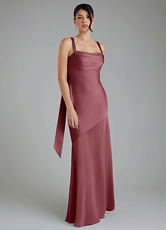 Azazie Piper Robes de demoiselle d'honneur Robe Sirène en Satin extensible Plissée Rose Du Désert image1