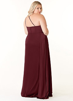 Azazie Maron Robes de demoiselle d'honneur Robe Trapèze en Satin extensible Epaule unique Cabernet image8