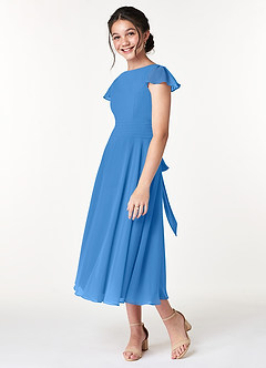 Azazie Payton Junior Blue Jay A-Line Bow Chiffon Dress image5