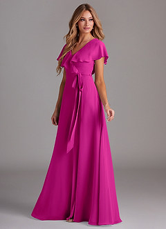 Azazie Lainey Bridesmaid Dresses Fuchsia A-Line with Pockets Chiffon Dress image5