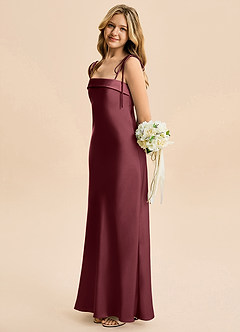 Azazie Willa Junior Vestido Merlot de Satén Elástico de Corte Sirena con Lazo image3