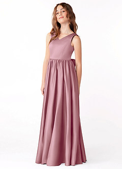 Azazie Hathaway Junior Vintage Mauve A-Line Bow Stretch Satin Dress image4