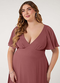 Azazie Kimber Bridesmaid Dresses Amethyst A-Line Flounce Sleeve Chiffon Dress image13