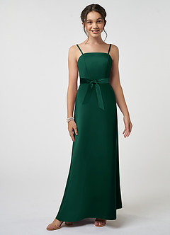 Azazie Anina Junior Robe Trapèze en Satin extensible Arc émeraude image3