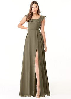 Azazie Jinny Bridesmaid Dresses Willow Green A-Line Square Neckline Ruched Chiffon Dress image2