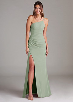 Azazie Eren Bridesmaid Dresses Dusty Sage Sheath One Shoulder Chiffon Dress image3