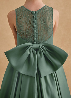 Azazie Sammy Flower Girl Dresses Eucalyptus A-Line Lace Matte Satin Dress image6