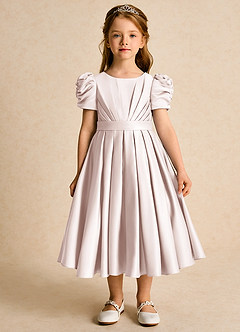 Azazie Miriam Flower Girl Dresses Rose Petal Ball-Gown Pleated Matte Satin Dress image4