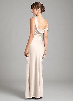 Azazie Madelyn Vestidos de damas de honor Vestido Alabastro Blanco de Satén Elástico de Corte Sirena Convertible con Un hombro image2