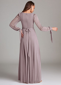 Azazie Leonia Bridesmaid Dresses Dusk A-Line Long Sleeve Mesh Dress image4