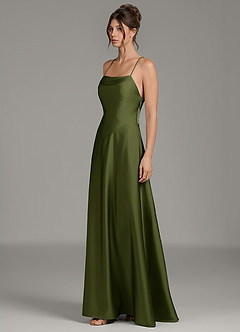 Azazie Eris Bridesmaid Dresses Olive A-Line Pleated Stretch Satin Dress image4