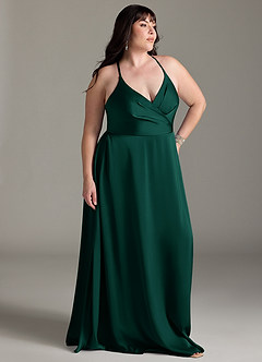 Azazie Davis Bridesmaid Dresses Emerald A-Line Pleated Stretch Satin Dress image9