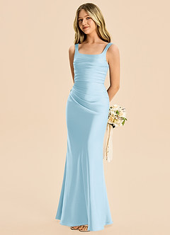 Azazie Agustina Junior Sky Blue Sheath Pleated Stretch Satin Dress image1