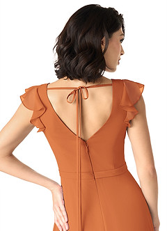 Azazie Claudine Bridesmaid Dresses Cinnamon A-Line Flutter Sleeve Chiffon Dress image6