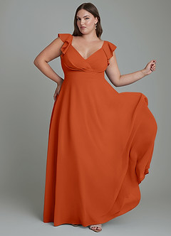 Azazie Leilani Bridesmaid Dresses Burnt Orange A-Line Pleated Chiffon Dress image8