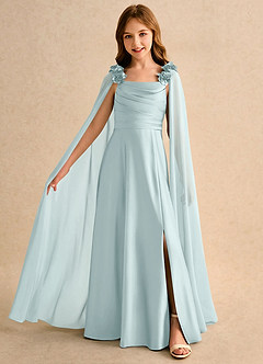 Azazie Rosita Girls Formal Sukienki dla dziewczynek sypiących kwiaty Linia A Pofałdowany Satyna elastyczna Długość podłogi Sukienka image3