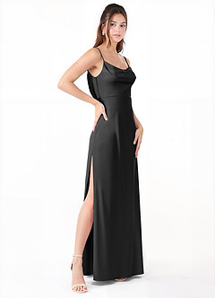 Azazie Alaija Bridesmaid Dresses Black Mermaid Side Slit Stretch Satin Dress image3