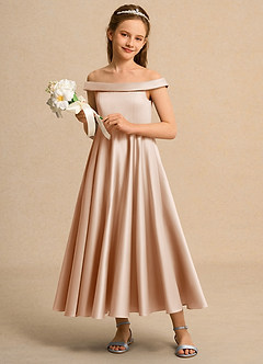 Azazie Teeny Junior Formal vestidos de niña de las flores Vestido de Rosa Inglesa de Satin Mate de Corte En A con Plisado image4