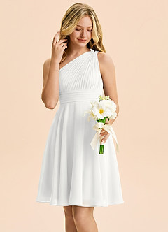 Azazie Charlize Junior White A-Line Pleated Chiffon Dress image4