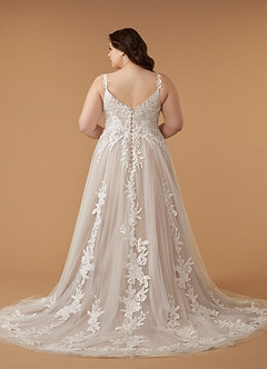 Azazie Delaina Wedding Dresses Diamond White Caramel A-Line V-Neck Sequins Tulle Dress image16