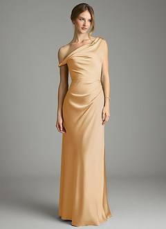 Azazie Emerson Bridesmaid Dresses Gold Mermaid Off the Shoulder Stretch Satin Dress image4