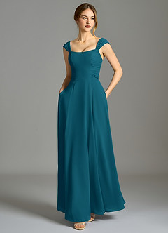Azazie Oasis Bridesmaid Dresses Ink Blue A-Line with Pockets Chiffon Dress image6