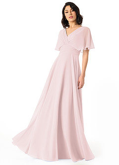 Azazie Pamela Bridesmaid Dresses Blushing Pink A-Line V-Neck Pleated Chiffon Dress image1