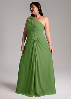 Azazie Brooke Brautjungfernkleider A-Linie One-Shoulder Chiffon Kleid Basilikum image12