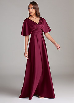 Azazie Pamela Robes de demoiselle d'honneur Robe Trapèze en Satin extensible Plissé Bourgogne image3