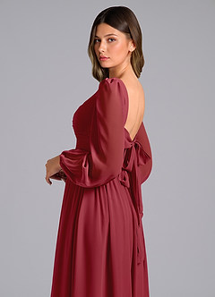 Azazie Zeya Bridesmaid Dresses Pomegranate A-Line Long Sleeve Chiffon Dress image6
