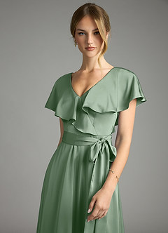 Azazie Lainey Vestidos de damas de honor Vestido de Matcha de Satén Elástico de Corte en A con Con bolsillos image6