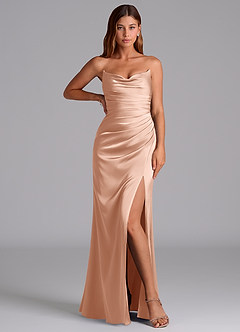 Azazie Claudelle Bridesmaid Dresses Rose Gold Mermaid Strapless Stretch Satin Dress image5