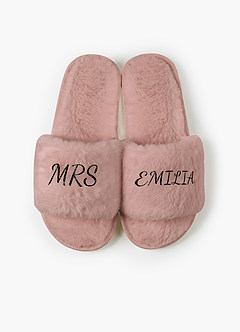 front Personalized Bridesmaid Fluffy Slippers