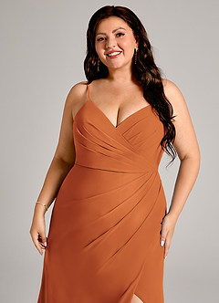 Azazie Maci At-home Try On Dresses Black Sheath Pleated Chiffon Dress image12