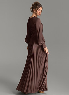 Azazie Grayson Bridesmaid Dresses Ganache A-Line Long Sleeve Stretch Satin Dress image5