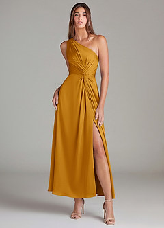 Azazie Brooke Suknie dla druhen Linia A Jedno ramię Satyna elastyczna Długość kostki Sukienka image1